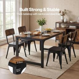 Rackhams Dining Table 4-6 Seater Retro Kitchen Adjustable Foot for Home Walnut - thumbnail 5