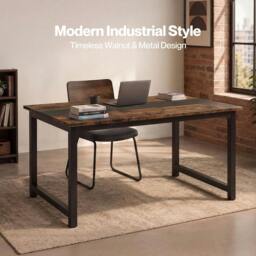 Rackhams Dining Table 4-6 Seater Retro Kitchen Adjustable Foot for Home Walnut - thumbnail 6