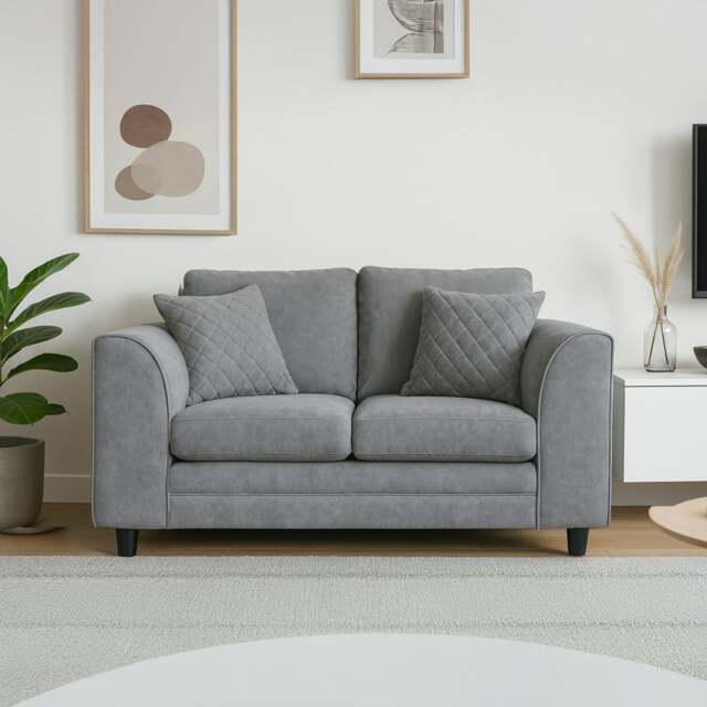 Rackhams Quilted Full Chenille Fabric 2 Seater Sofa - Grey - image 1