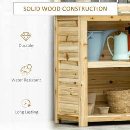 Rackhams Garden Potting Bench Table, Wooden Workstation Bench w/ Galvanized Metal Tabletop, Storage Shelves and Hooks, Natural - thumbnail 6