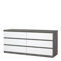Rackhams Naia Wide Chest of 6 Drawers (3+3) in Concrete and White High Gloss - Grey & White - High Gloss - Melamine - thumbnail 3