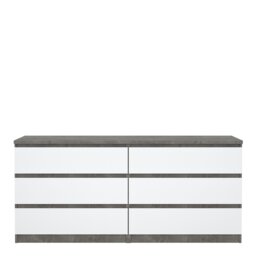 Rackhams Naia Wide Chest of 6 Drawers (3+3) in Concrete and White High Gloss - Grey & White - High Gloss - Melamine - thumbnail 2