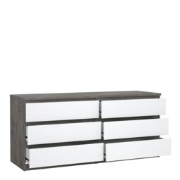 Rackhams Naia Wide Chest of 6 Drawers (3+3) in Concrete and White High Gloss - Grey & White - High Gloss - Melamine - thumbnail 4
