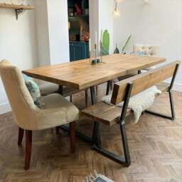 Rackhams Bespoke Collection - Reclaimed Bench with Back - Triangle - Grey Wash - L120cm X W35cm (for 120x80cm dining table)