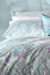 Rackhams Fenadina Floral Duvet Cover Bedding Pillowcases. - Grey - Double - Duvet Cover Set - thumbnail 2