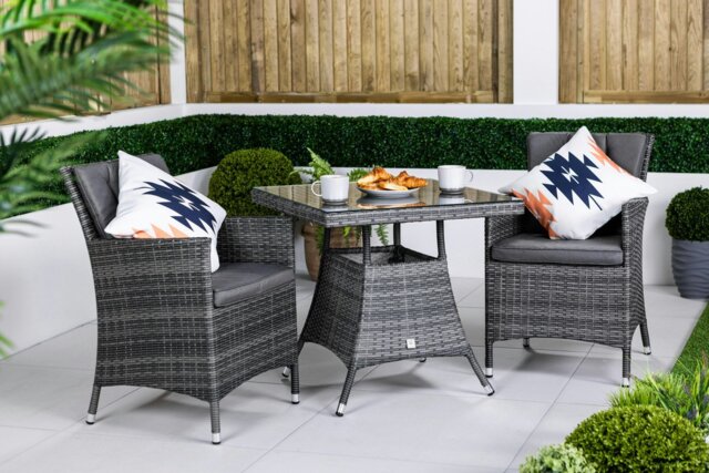 Rackhams Savannah Rattan Garden Bistro Set, Patio Table and Chairs - Grey - image 1