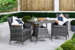 Rackhams Savannah Rattan Garden Bistro Set, Patio Table and Chairs - Grey