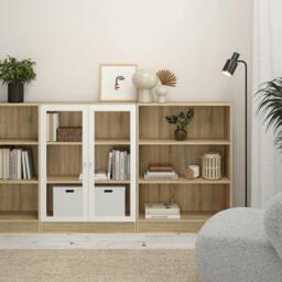 Rackhams Basic Low Narrow Display Cabinet In Oak (2 Shelves) with Glass White Door - Matt - Oak & White  - W 40.6 X  H 107.2 X  D 26.7cm - thumbnail 4