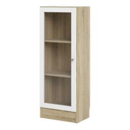 Rackhams Basic Low Narrow Display Cabinet In Oak (2 Shelves) with Glass White Door - Matt - Oak & White  - W 40.6 X  H 107.2 X  D 26.7cm - thumbnail 3