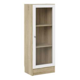 Rackhams Basic Low Narrow Display Cabinet In Oak (2 Shelves) with Glass White Door - Matt - Oak & White  - W 40.6 X  H 107.2 X  D 26.7cm - thumbnail 2