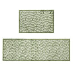 Rackhams Mega Mat Machine Washable Entrance Runner and Doormat Set, Green Geo - thumbnail 1