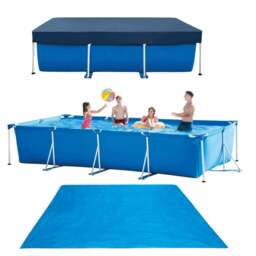 Rackhams Rectangular Metal Frame Pool 300 X200 X75 CM With Cover and Ground Cloth