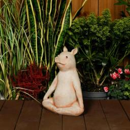 Rackhams Gentle Cast Stone Yoga Pig Garden Statue Pig Garden Ornament - thumbnail 4