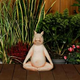 Rackhams Gentle Cast Stone Yoga Pig Garden Statue Pig Garden Ornament - thumbnail 1