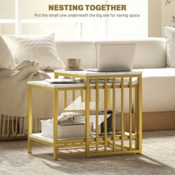Rackhams Modern Coffee Table Set of Two w/ Steel Frame Marble-Effect Gold Tone - Gold Tone - thumbnail 3