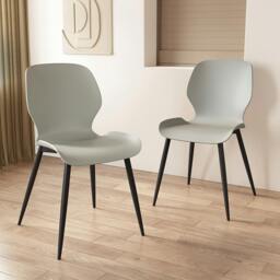 Rackhams Pair of Carnaby Modern Dining Chairs with Contoured Seat & Metal Legs - Light Grey