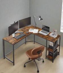 Rackhams Rustic Brown & Black L-Shaped Computer Desk with Storage Shelves – 138x138 cm - thumbnail 2