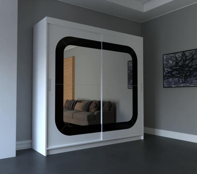 Rackhams Modern Bedroom Sliding Wardrobe - Ample Storage Space and Sleek Design comes in White and Grey and Width 150cm/180cm/203cm - 203 cm - White - image 1