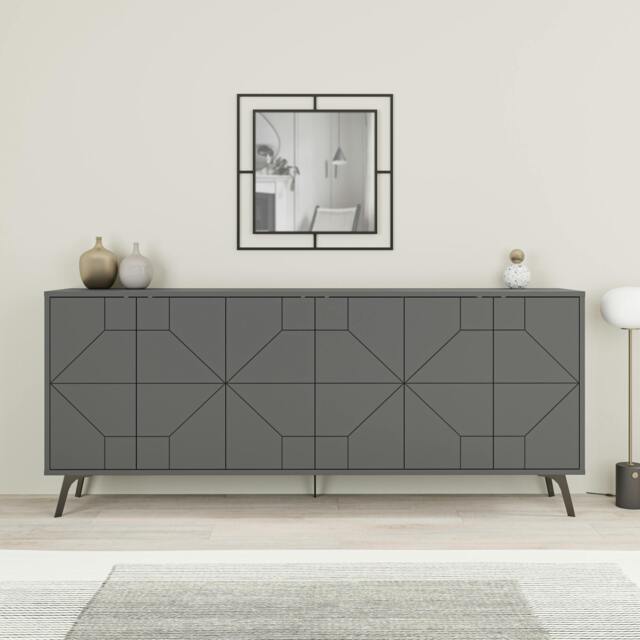 Rackhams Dune Gold Marble Effect Geometric 6 Door Sideboard with Metal Legs (W) 181cm - Anthracite Grey - image 1