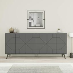 Rackhams Dune Gold Marble Effect Geometric 6 Door Sideboard with Metal Legs (W) 181cm - Anthracite Grey - thumbnail 1