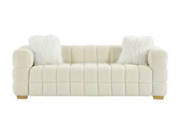 Rackhams Teddy Fleece 3 Seater Sofa - 210cm Loveseat Couch, Upholstered Padded Modern Leisure Sofa with 2 Pillows - White - White - thumbnail 5