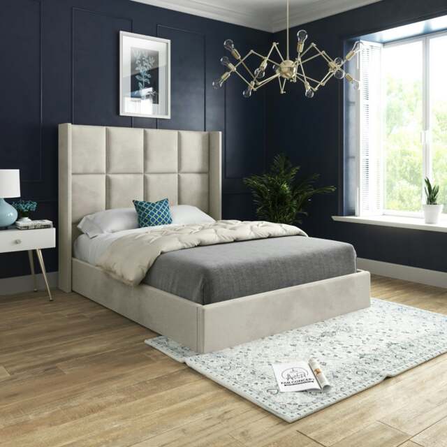 Rackhams Parma Wide Curved Winged Upholstered Soft Velvet Bed Frame - Pink - Silver - Single - image 1