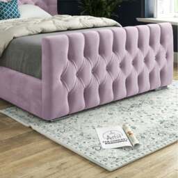 Rackhams Parma Wide Curved Winged Upholstered Soft Velvet Bed Frame - Pink - Silver - Single - thumbnail 4