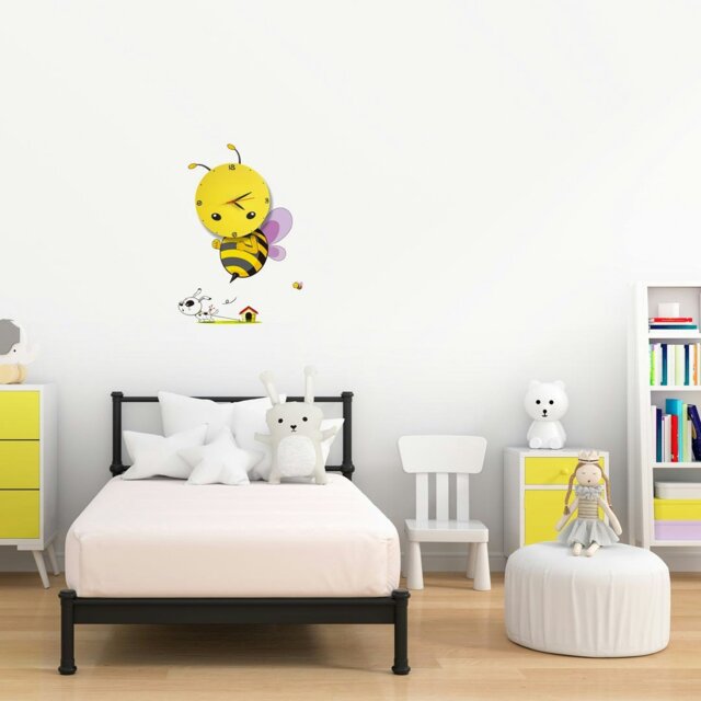 Rackhams Bee LED Childrens Clock Lamp Charming Fun Night Light Ultra Low Consumption 0.6W Colourful Wall Decals Create A 3D Effect
