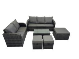 Rackhams Outdoor Love Sofa 3 Seater Sofa Coffee Table Set Garden Rattan Furniture Set 8 Seater with 3 Stools Dark Grey - thumbnail 2