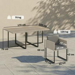 Rackhams Rattan Garden Furniture Set, Rattan Table and Chairs with Cushions - Light Brown - Dark grey - Table and 6 Chairs - thumbnail 4