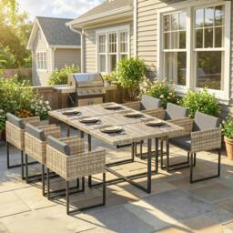 Rackhams Rattan Garden Furniture Set, Rattan Table and Chairs with Cushions - Light Brown