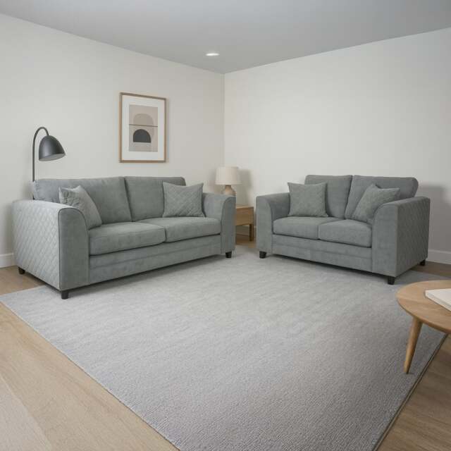 Rackhams Quilted Full Fabric Chenille Sofa Suite - Grey - image 1