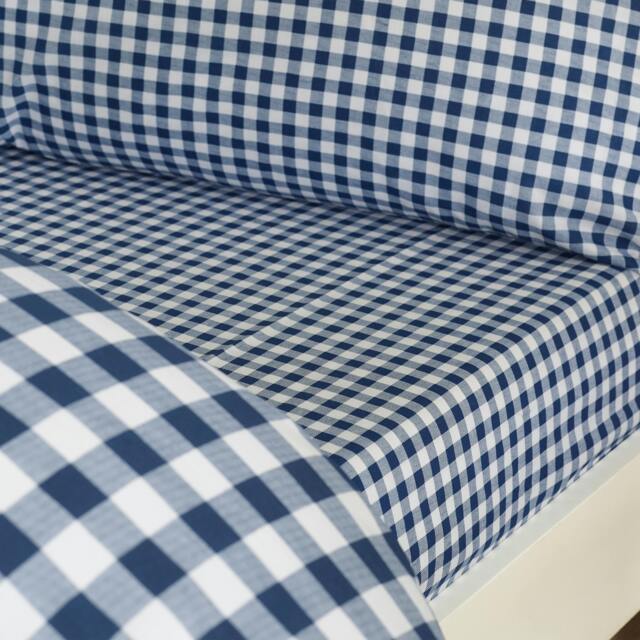 Rackhams Bamford Gingham Check Fitted Sheet Navy Blue - Single - Navy Blue - image 1