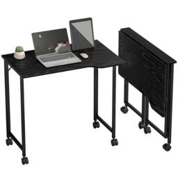 Rackhams Small Writing Desk with Wheels, Folding Study Table - 80W x 52D x 75H cm - Black - thumbnail 2
