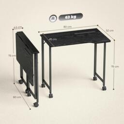 Rackhams Small Writing Desk with Wheels, Folding Study Table - 80W x 52D x 75H cm - Black - thumbnail 3