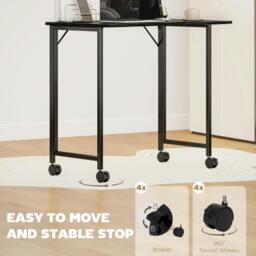 Rackhams Small Writing Desk with Wheels, Folding Study Table - 80W x 52D x 75H cm - Black - thumbnail 5