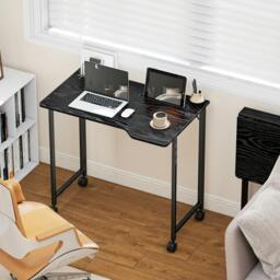 Rackhams Small Writing Desk with Wheels, Folding Study Table - 80W x 52D x 75H cm - Black - thumbnail 1