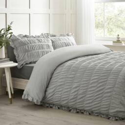 Rackhams Seersucker Frill Duvet Cover Set - Silver - Single - thumbnail 2