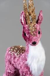 Rackhams 35cm Burgundy Reindeer Christmas Figurine with Velour Look, Gold Sequin Accents and Glitter Finish - thumbnail 2