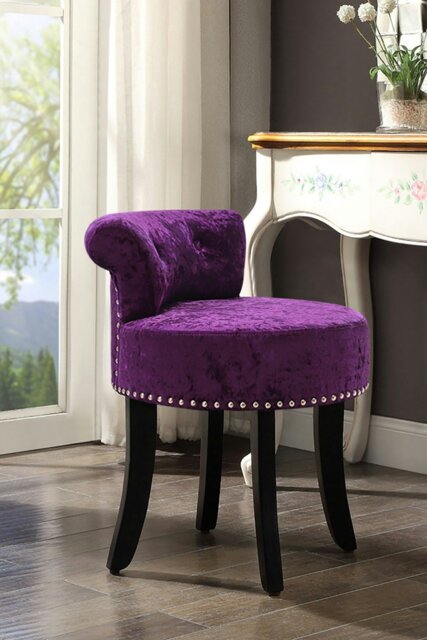 Rackhams Luxury Ice Velvet Dark Purple Upholstery Dressing Stool - Purple - image 1