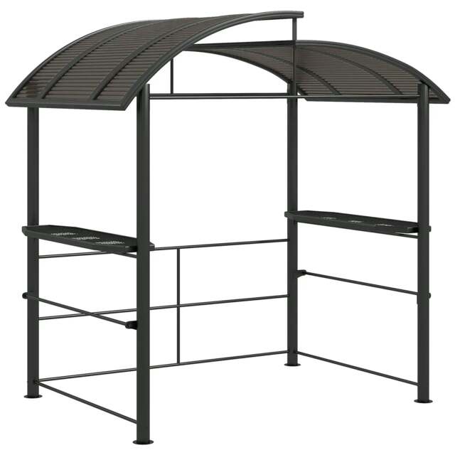 Rackhams 2.4 x 1.5m Outdoor Grill Gazebo with Side Shelves, PC Board Roof, Dark Grey - image 1