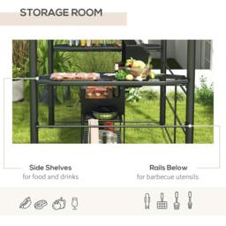 Rackhams 2.4 x 1.5m Outdoor Grill Gazebo with Side Shelves, PC Board Roof, Dark Grey - thumbnail 4