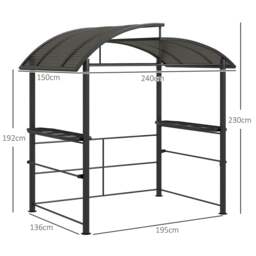 Rackhams 2.4 x 1.5m Outdoor Grill Gazebo with Side Shelves, PC Board Roof, Dark Grey - thumbnail 2