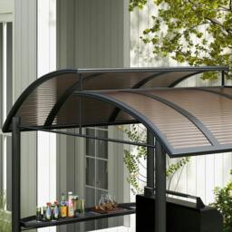 Rackhams 2.4 x 1.5m Outdoor Grill Gazebo with Side Shelves, PC Board Roof, Dark Grey - thumbnail 6