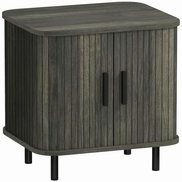 Rackhams Bedside Table, Nordic Side Table with Roller Shutter Style Sliding Doors and Metal Legs for Bedroom, Living Room, Grey