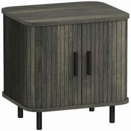 Rackhams Bedside Table, Nordic Side Table with Roller Shutter Style Sliding Doors and Metal Legs for Bedroom, Living Room, Grey - Grey
