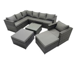 Rackhams Rattan Garden Furniture Patio Furniture Sets with Corner Sofa Chair Square Coffee Table 2 Big Footstools Dark Grey Mixed - thumbnail 1