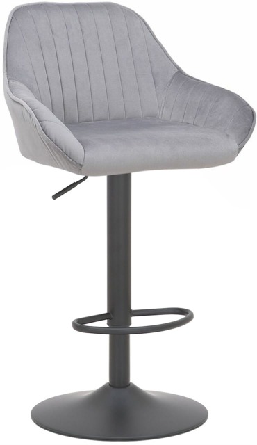 Rackhams Velluto Kitchen & Breakfast Bar Stool, Velvet Padded Seat & Backrest, Matt Black Footrest, Height Adjustable Swivel Gas Lift, Grey - image 1