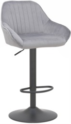 Rackhams Velluto Kitchen & Breakfast Bar Stool, Velvet Padded Seat & Backrest, Matt Black Footrest, Height Adjustable Swivel Gas Lift, Grey - thumbnail 1