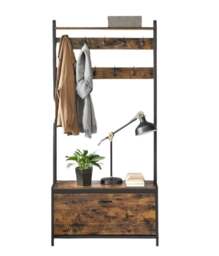 Rackhams Hall Tree with Bench, Shoe Storage, 9 Hooks, Top Shelf, Industrial Coat Rack for Hallway, Rustic Brown - thumbnail 4